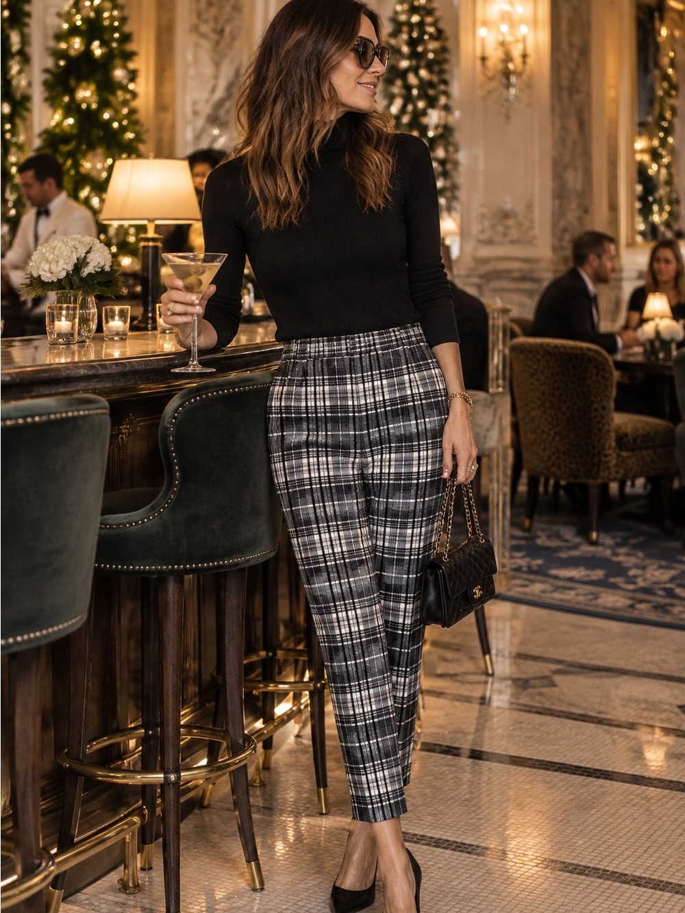 ALICE + OLIVIA Black/White/Gray Plaid Luxury Downtown Chic Ankle Pants, S